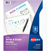 Avery Write & Erase Pocket Plastic Dividers, 8 Dividers with 8 Write-on Tabs, White, 3-Hole Punched, 1 Set