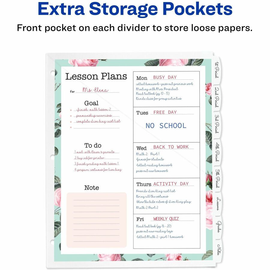 Avery Write & Erase Pocket Plastic Dividers, 8 Dividers with 8 Write-on Tabs, White, 3-Hole Punched, 1 Set