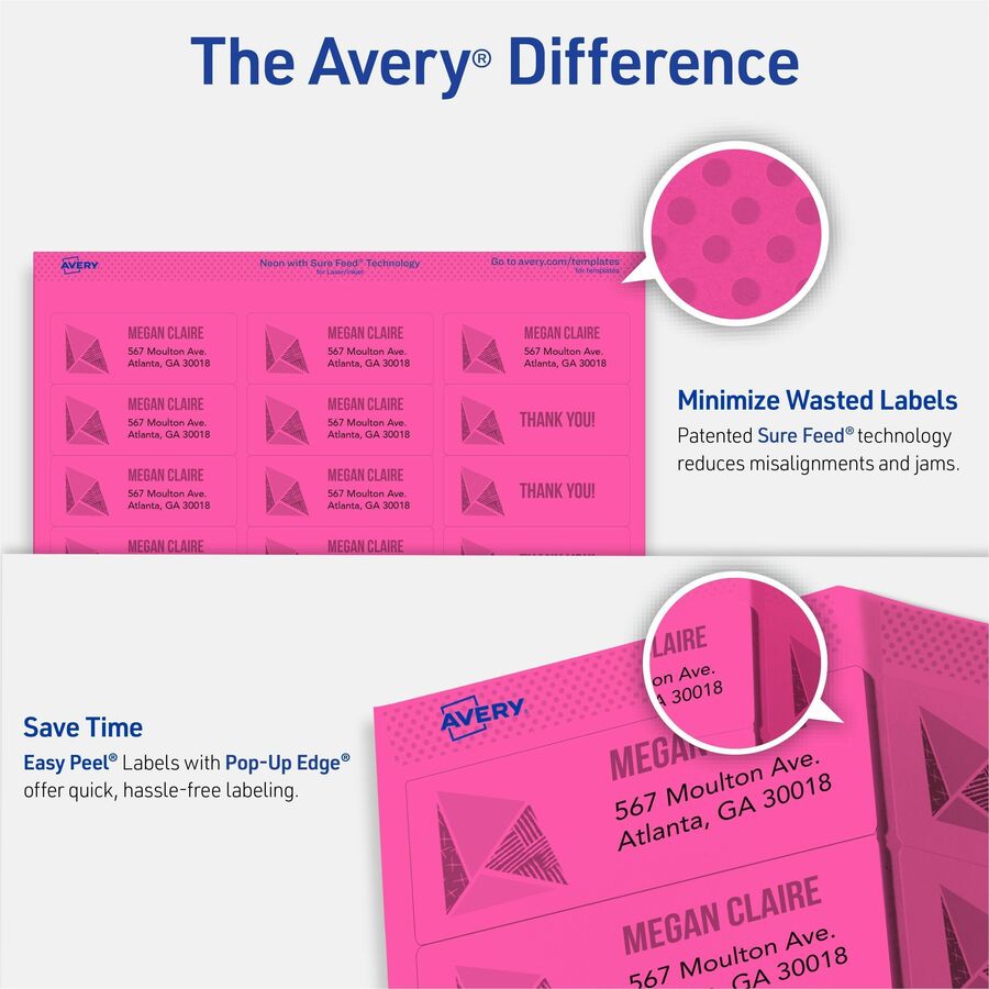 Avery Easy Peel Multipurpose Labels, 2" x 2-5/8", Rectangle, Permanent Adhesive, Matte, Bright Blue/Green/Orange/Pink/Yellow, 15 Labels/Sheet, 10 Sheets, 150 Labels Total, 6 Pack