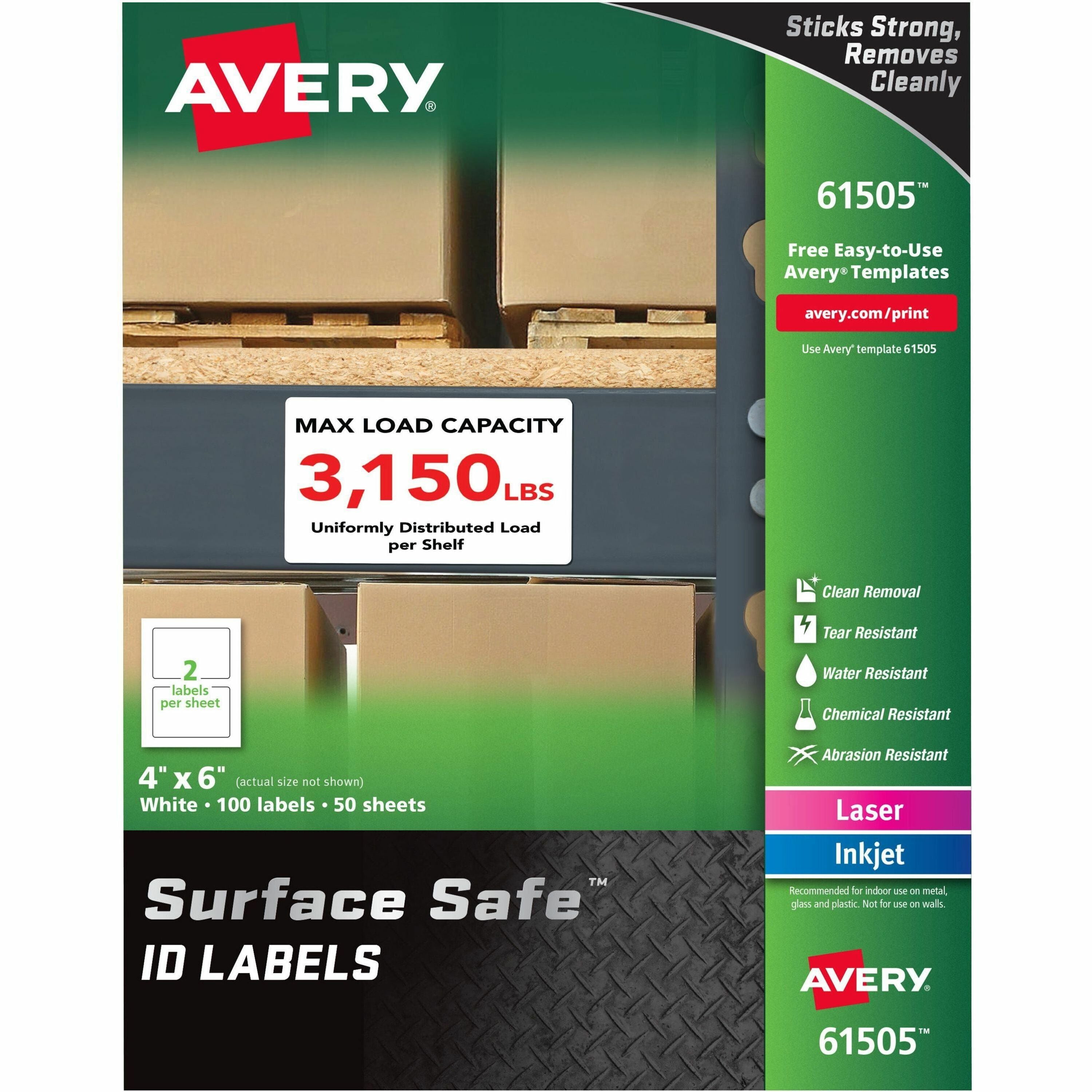 4" Width x 6" Length - Removable Adhesive - Rectangle - Laser, Inkjet - White - Film - Water Resistant - 2 / Sheet - 50 Total Sheets - 100 Total Label(s) - 1 Pack