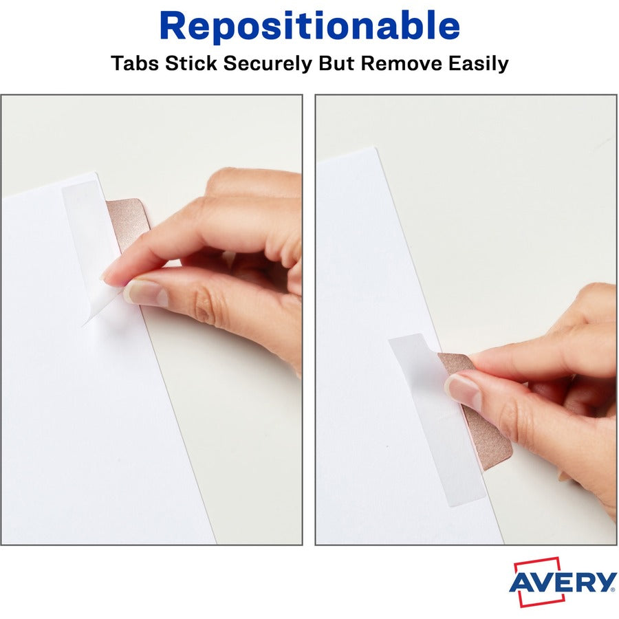 Avery&reg; UltraTabs Repositionable Margin Tabs - 24 Tab(s) - 1" Tab Height x 2.50" Tab Width - Clear Film, Gold Paper, Rose Gold, Copper Tab(s) - 1 Pack