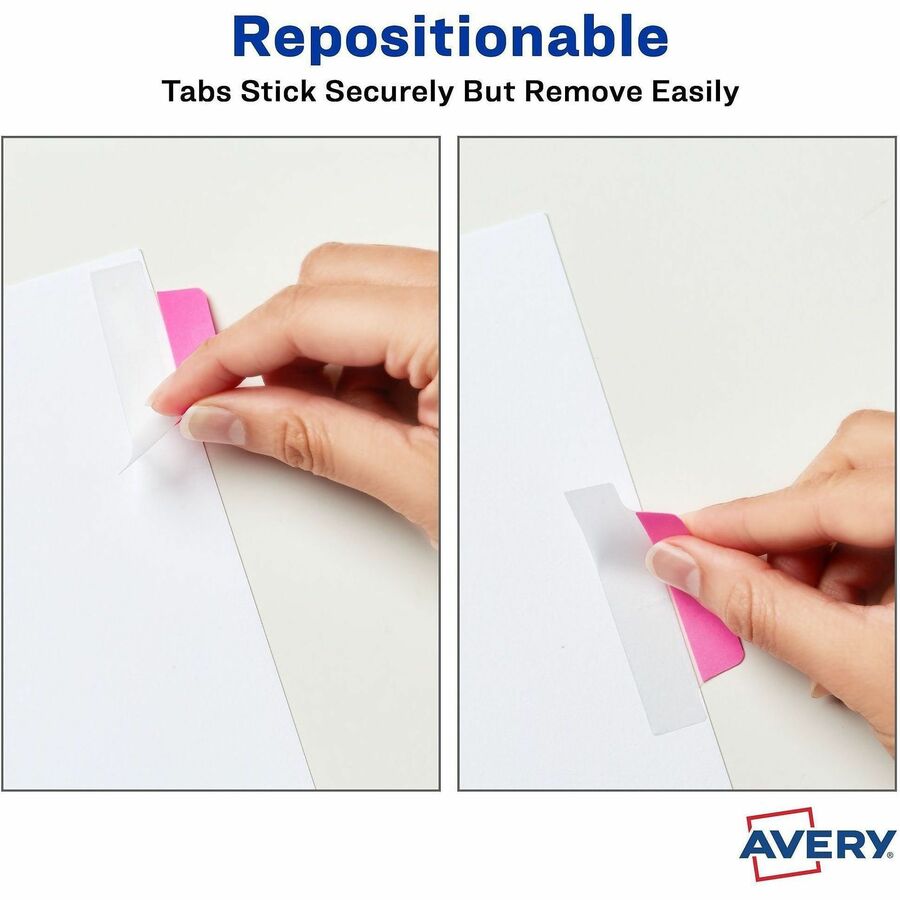 Avery&reg; UltraTabs Repositionable Margin Tabs - 48 Tab(s) - 1" Tab Height x 2.50" Tab Width - Clear Film, Neon Green Paper, Neon Pink, Neon Orange, Neon Yellow Tab(s) - 48 / Pack