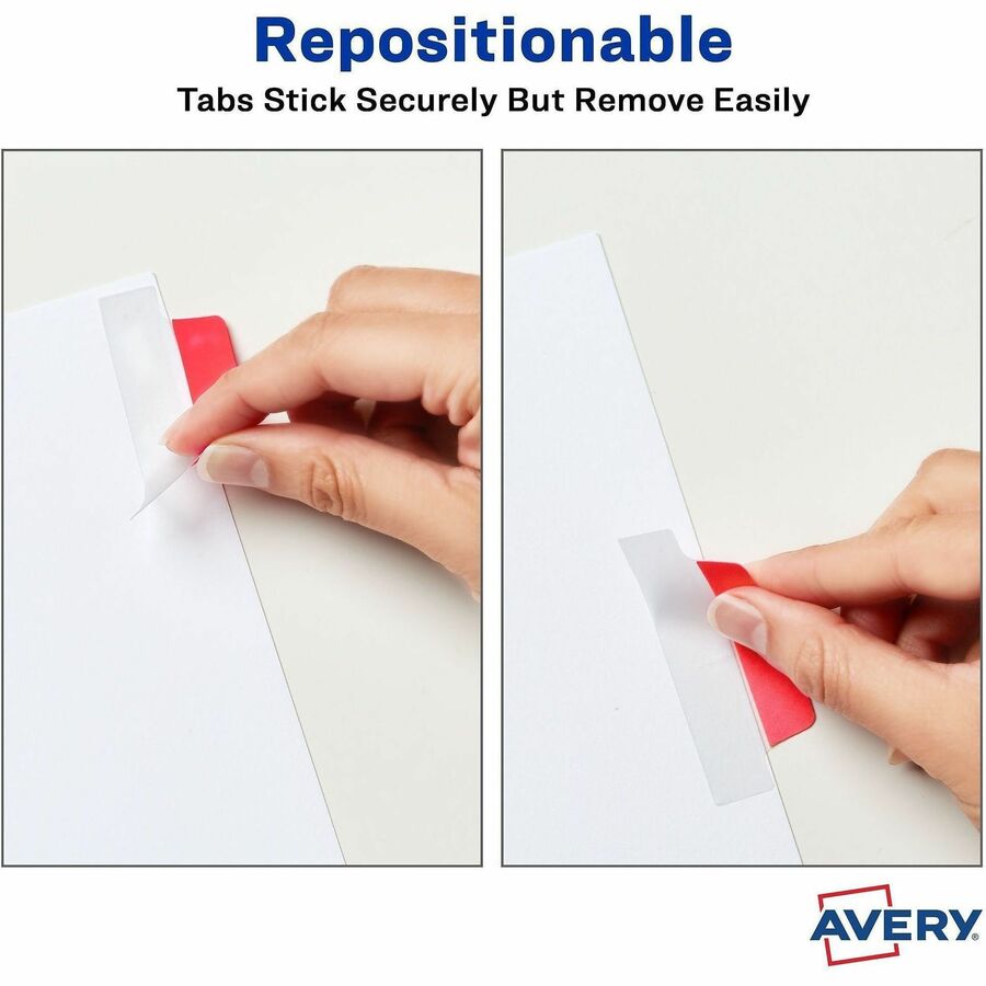 Avery&reg; UltraTabs Repositionable Margin Tabs - 48 Tab(s) - 1" Tab Height x 2.50" Tab Width - Green Film, Clear Paper, Yellow, Red, Blue Tab(s) - 48 / Pack