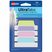 Avery&reg; UltraTabs Repositionable Margin Tabs - 48 Tab(s) - 1" Tab Height x 2.50" Tab Width - Clear Film, Pastel Blue Paper, Pastel Pink, Pastel Purple, Pastel Green Tab(s) - 1 Pack