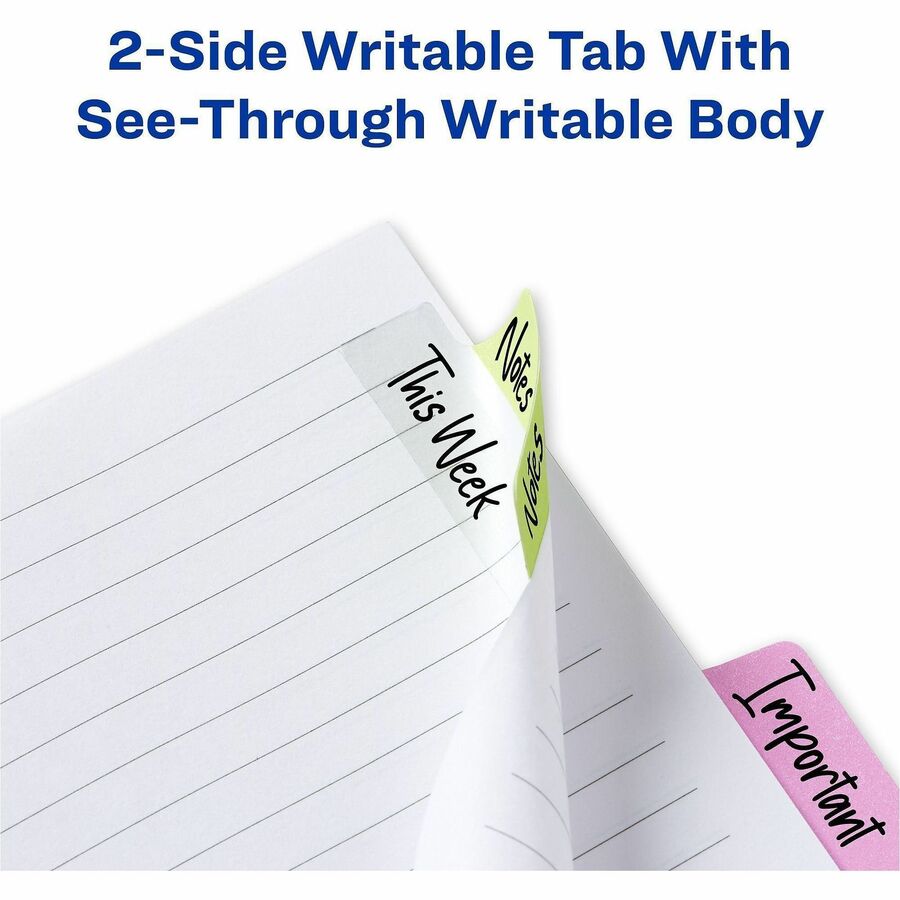Avery&reg; UltraTabs Repositionable Margin Tabs - 48 Tab(s) - 1" Tab Height x 2.50" Tab Width - Clear Film, Pastel Blue Paper, Pastel Pink, Pastel Purple, Pastel Green Tab(s) - 1 Pack