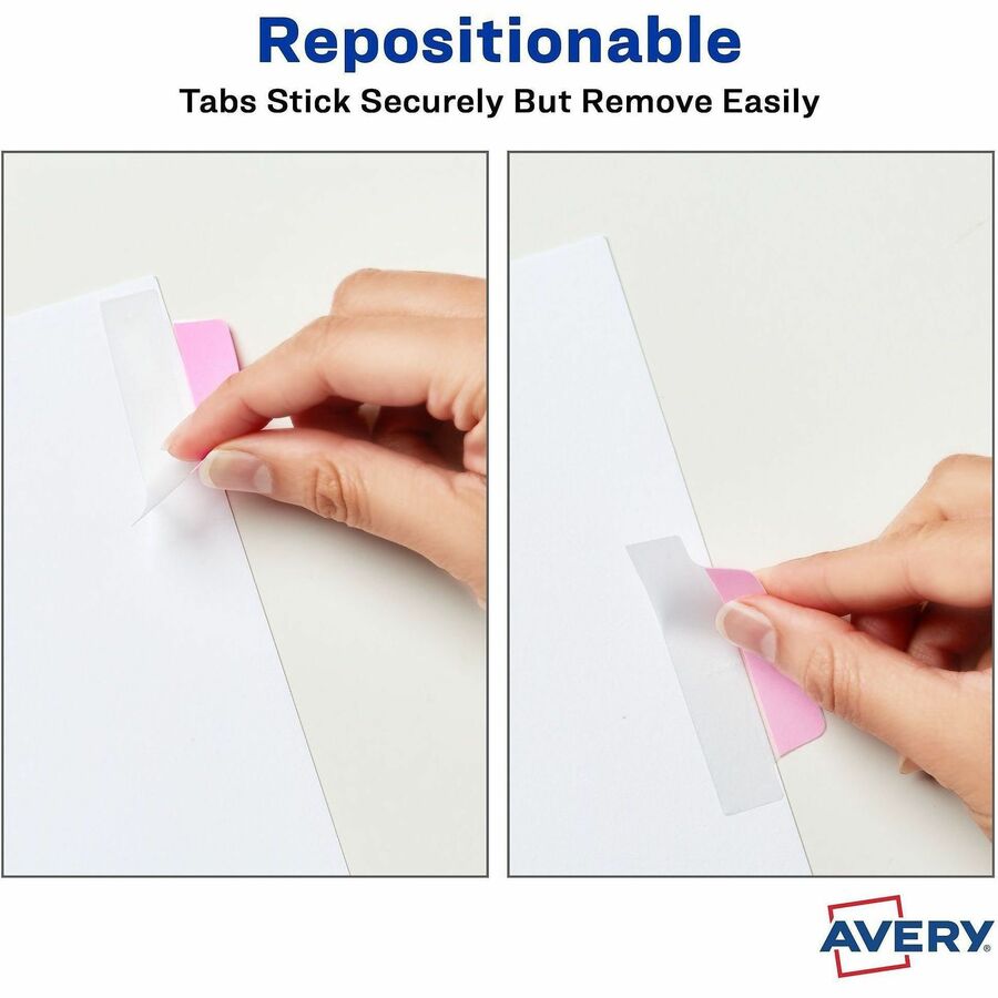Avery&reg; UltraTabs Repositionable Margin Tabs - 48 Tab(s) - 1" Tab Height x 2.50" Tab Width - Clear Film, Pastel Blue Paper, Pastel Pink, Pastel Purple, Pastel Green Tab(s) - 1 Pack
