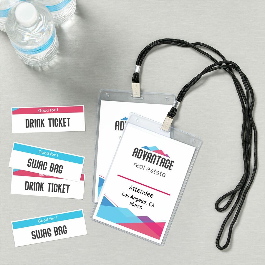 Avery&reg; Vertical Name Badges with Tickets Kit for Laser and Inkjet Printers, 4-1/4" x 6" - Plastic - White, Black - 1 Pack