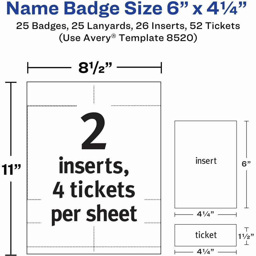 Avery&reg; Vertical Name Badges with Tickets Kit for Laser and Inkjet Printers, 4-1/4" x 6" - Plastic - White, Black - 1 Pack