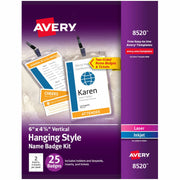 Avery&reg; Vertical Name Badges with Tickets Kit for Laser and Inkjet Printers, 4-1/4" x 6" - Plastic - White, Black - 1 Pack