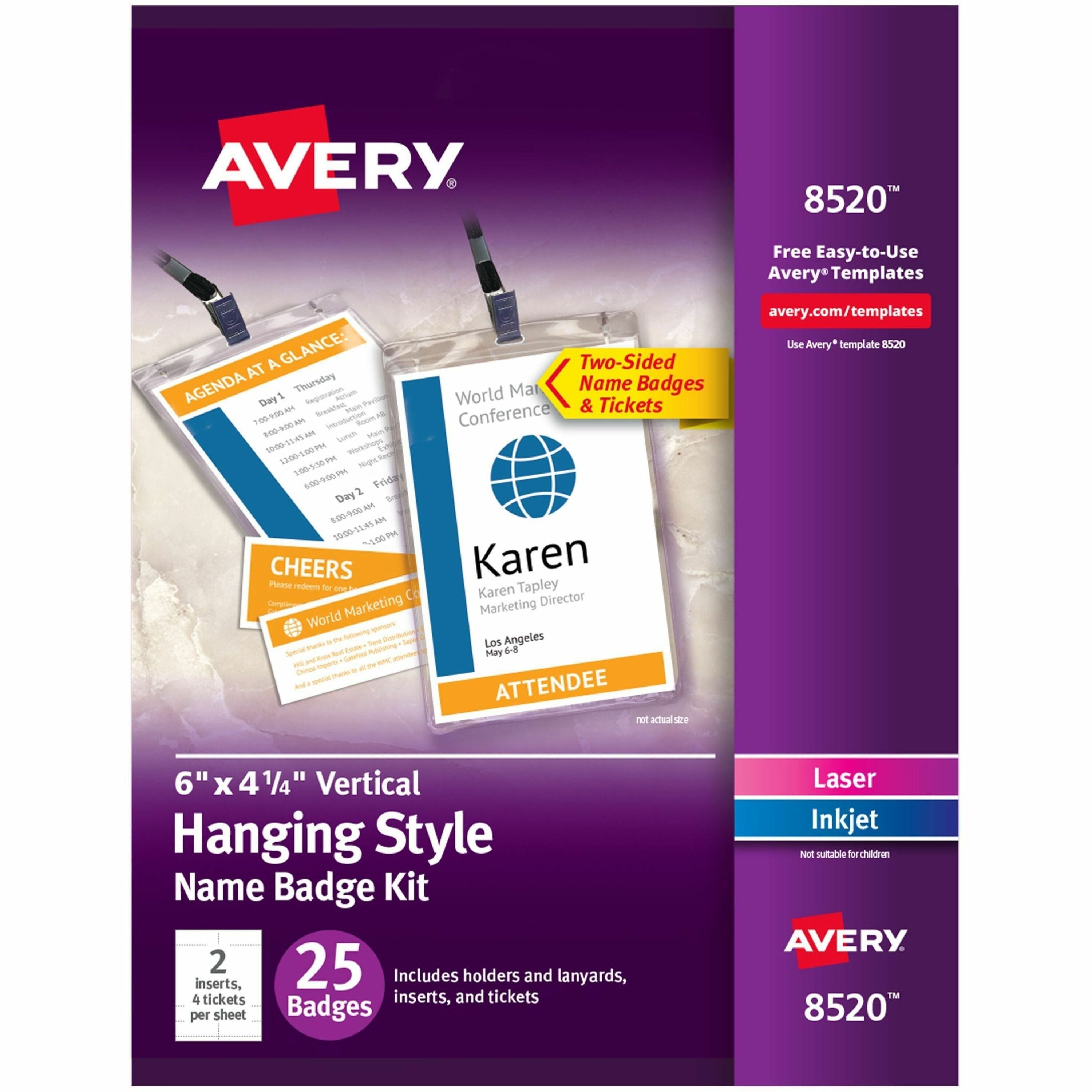 Avery&reg; Vertical Name Badges with Tickets Kit for Laser and Inkjet Printers, 4-1/4" x 6" - Plastic - White, Black - 1 Pack