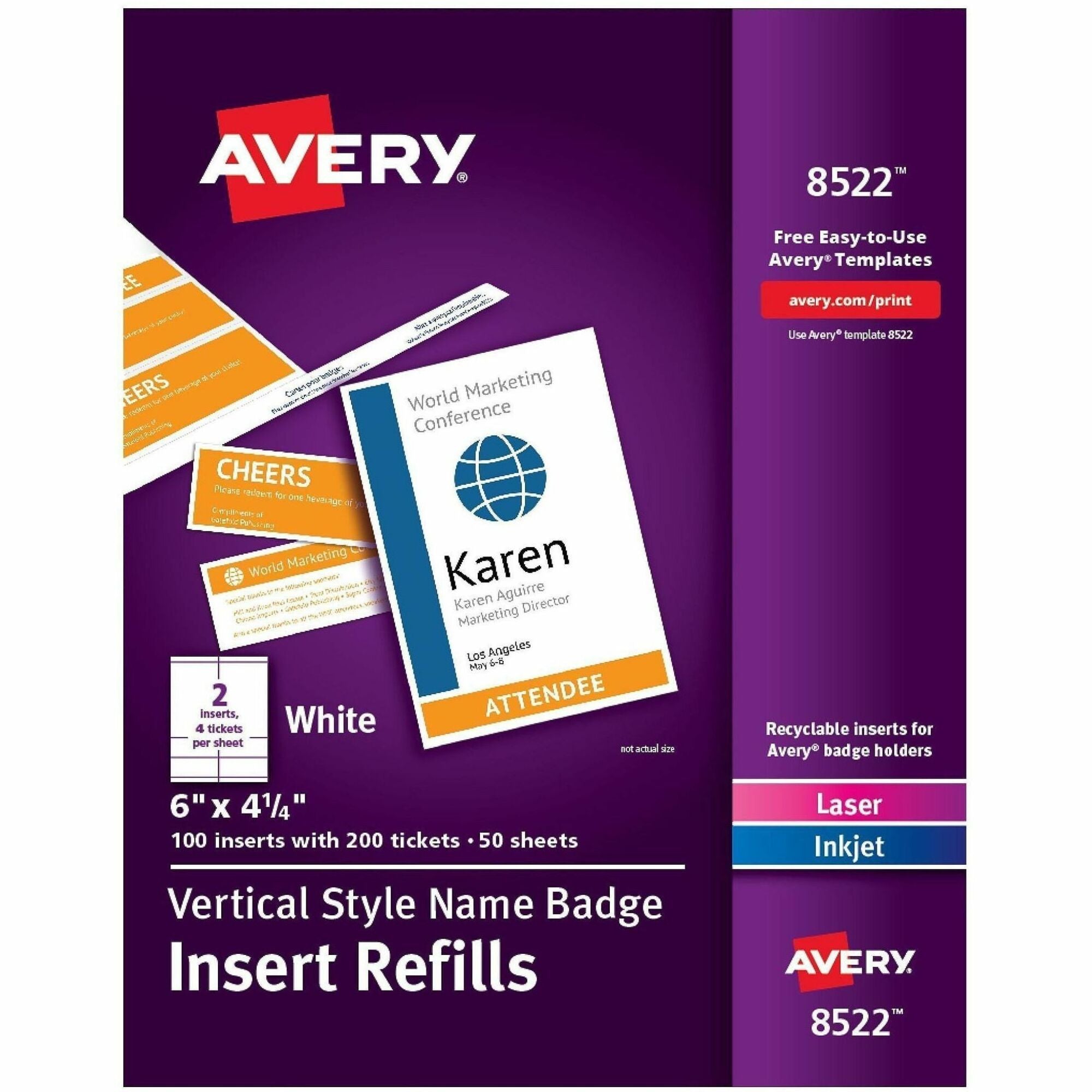 Avery&reg; Vertical Name Badge and Ticket Insertsfor Laser and Inkjet Printers