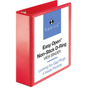 Business Source Red D-ring Binder - 3" Binder Capacity - Letter - 8 1/2" x 11" Sheet Size - Fastener(s): D-Ring - Pocket(s): 4 - Polypropylene - Red - Non-stick, Ink-transfer Resistant, Locking Ring - 1 Each