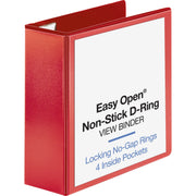 Business Source Red D-ring Binder - 4" Binder Capacity - Fastener(s): D-Ring - Pocket(s): 4 - Polypropylene - Red - Non-stick, Labeling Area - 1 Each