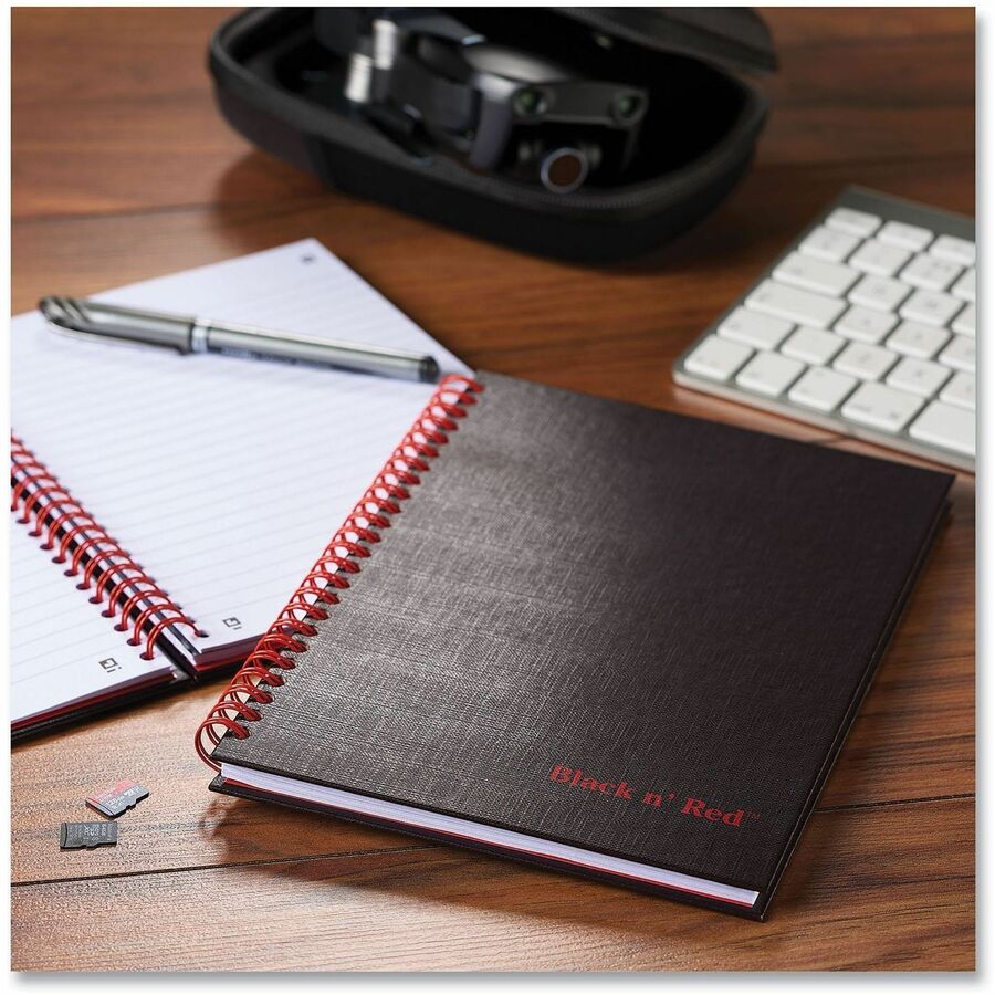 Black n' Red Hardcover Business Notebook - 70 Sheets - Twin Wirebound - Ruled Front Ruling x 9.9" Width x 7" Length - Black/Red Cover - Bleed Resistant, Ink Resistant, Hard Cover, Perforated, Foldable - 1 Each