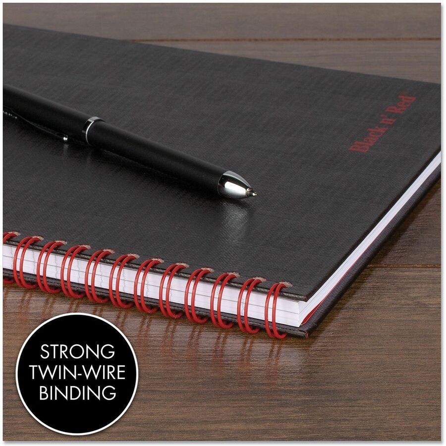 Black n' Red Hardcover Business Notebook - 70 Sheets - Twin Wirebound - Ruled Front Ruling x 9.9" Width x 7" Length - Black/Red Cover - Bleed Resistant, Ink Resistant, Hard Cover, Perforated, Foldable - 1 Each