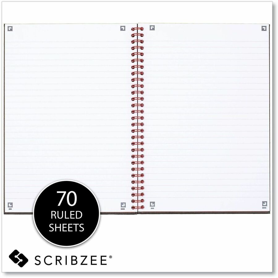 Black n' Red Hardcover Business Notebook - 70 Sheets - Twin Wirebound - Ruled Front Ruling x 9.9" Width x 7" Length - Black/Red Cover - Bleed Resistant, Ink Resistant, Hard Cover, Perforated, Foldable - 1 Each