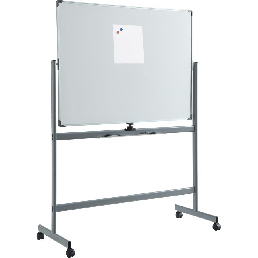 Lorell Double-sided Magnetic Whiteboard Easel - 72" (6 ft) Width x 48" (4 ft) Height - White Surface - Rectangle - Floor Standing - Magnetic - 1 Each