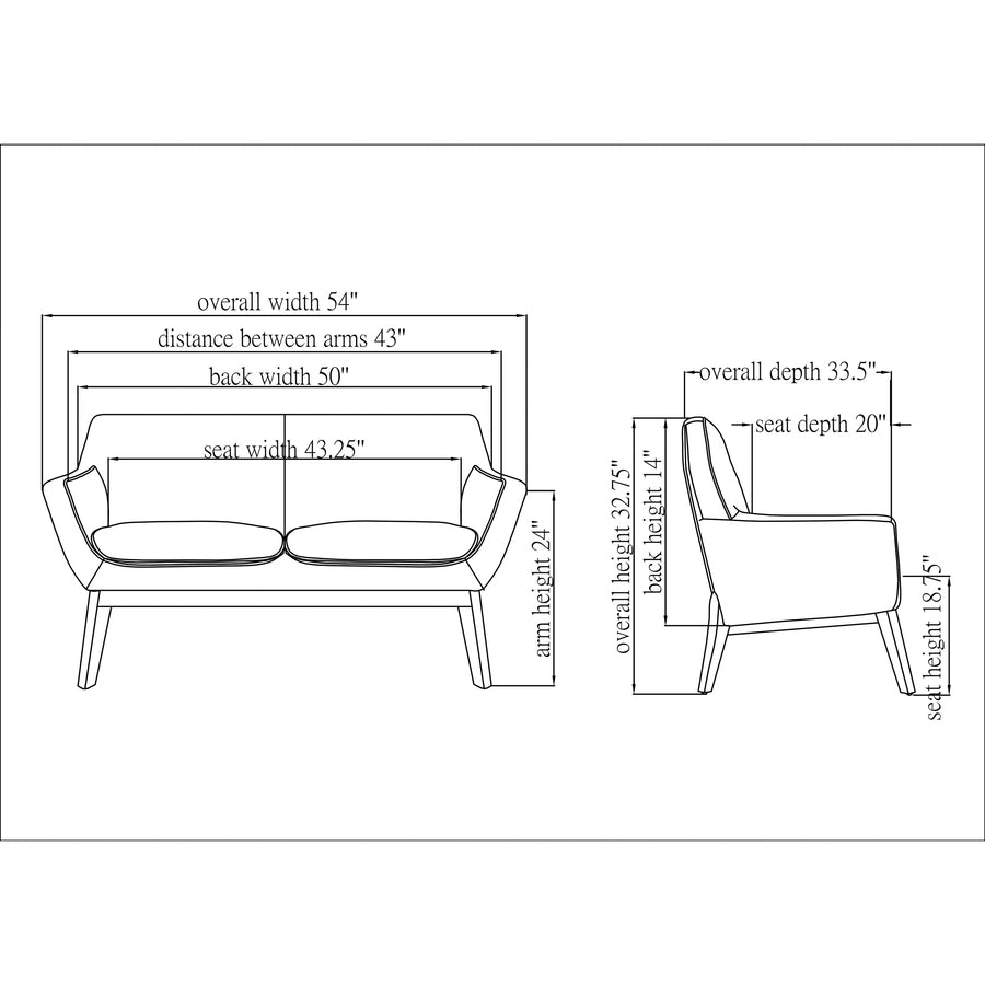 Lorell Quintessence Collection Loveseat - 32.8" Height x 19.8" Width x 53.1" Length - Finish: Black - 1 Each