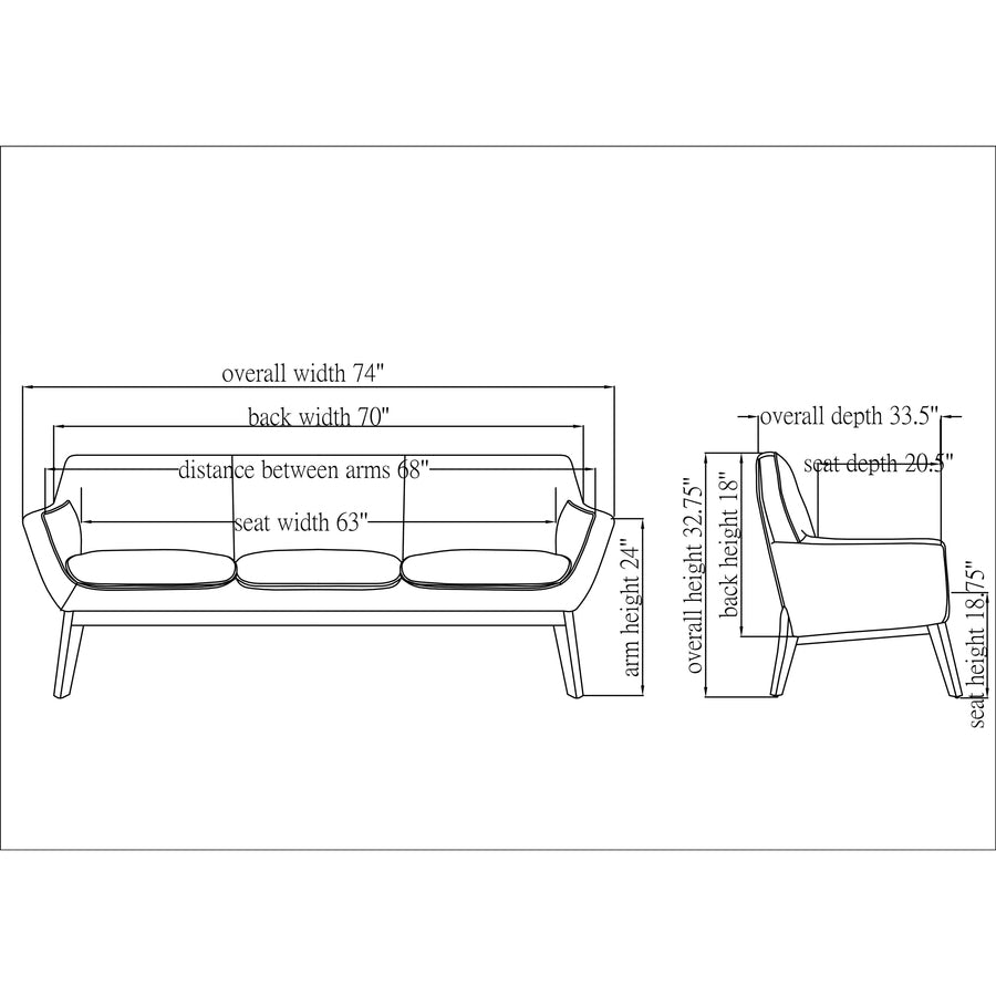 Lorell Quintessence Collection Sofa - 32.8" Height x 73.3" Width x 19.8" Length - Finish: Black - 1 Each