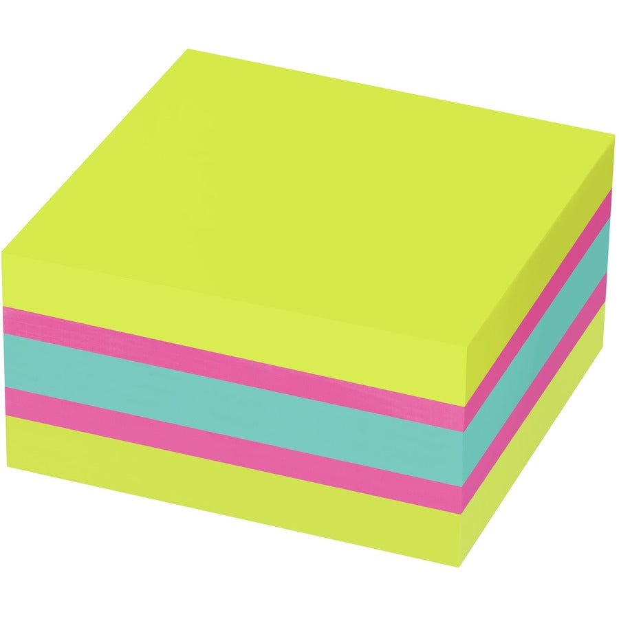 Post-it&reg; Super Sticky Notes Cube - 3" Flag/Note Width x 3" Flag/Note Length - Square - 360 Sheets per Pad - Guava, Acid Lime, Aqua Splash - Paper - Sticky, Recyclable - 1 Pack
