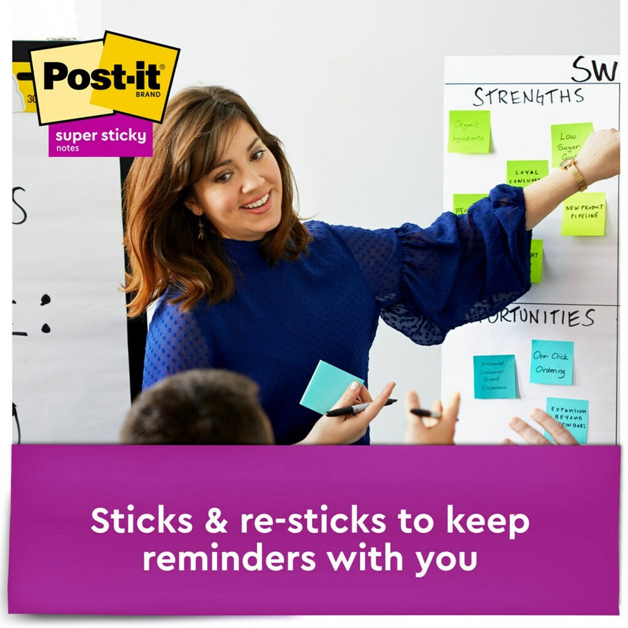 Post-it&reg; Super Sticky Notes Cube - 3" Flag/Note Width x 3" Flag/Note Length - Square - 360 Sheets per Pad - Guava, Acid Lime, Aqua Splash - Paper - Sticky, Recyclable - 1 Pack