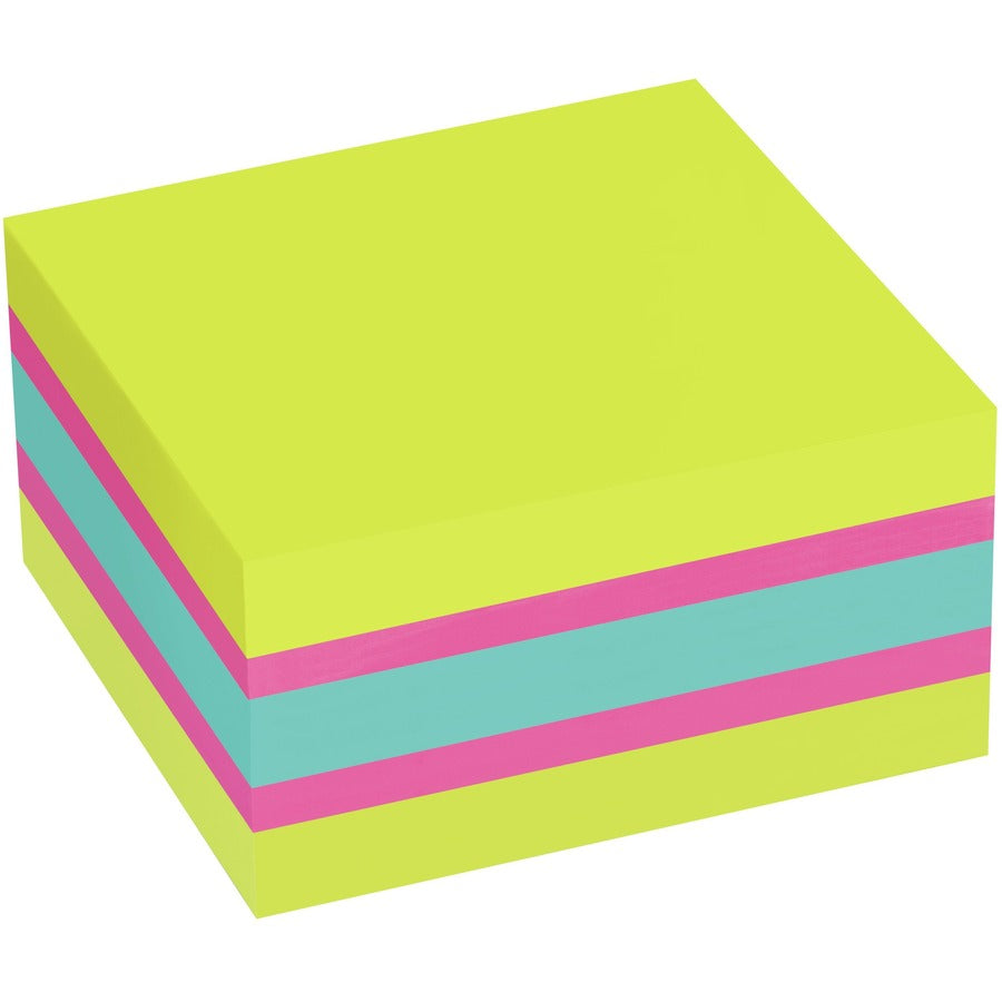 Post-it&reg; Super Sticky Notes Cube - 3" Flag/Note Width x 3" Flag/Note Length - Square - 360 Sheets per Pad - Guava, Acid Lime, Aqua Splash - Paper - Sticky, Recyclable - 1 Pack