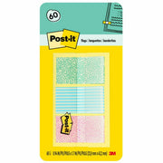 Post-it&reg; Printed Flags - 60 x Assorted Pastel - 1" Flag/Note Width x 1 3/4" Flag/Note Length - 30 Sheets per Pad - Green, Blue, Pink - Self-adhesive, Sticky, Removable, Writable - Dispenser Included - 60 / Pack