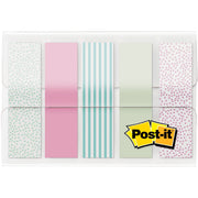 Post-it&reg; Printed Flags - 100 x Assorted Pastel - 1/2" Flag/Note Width x 1 3/4" Flag/Note Length - 20 Sheets per Pad - Green, Pink, Blue - Self-adhesive, Sticky, Removable, Writable - Dispenser Included - 100 / Pack