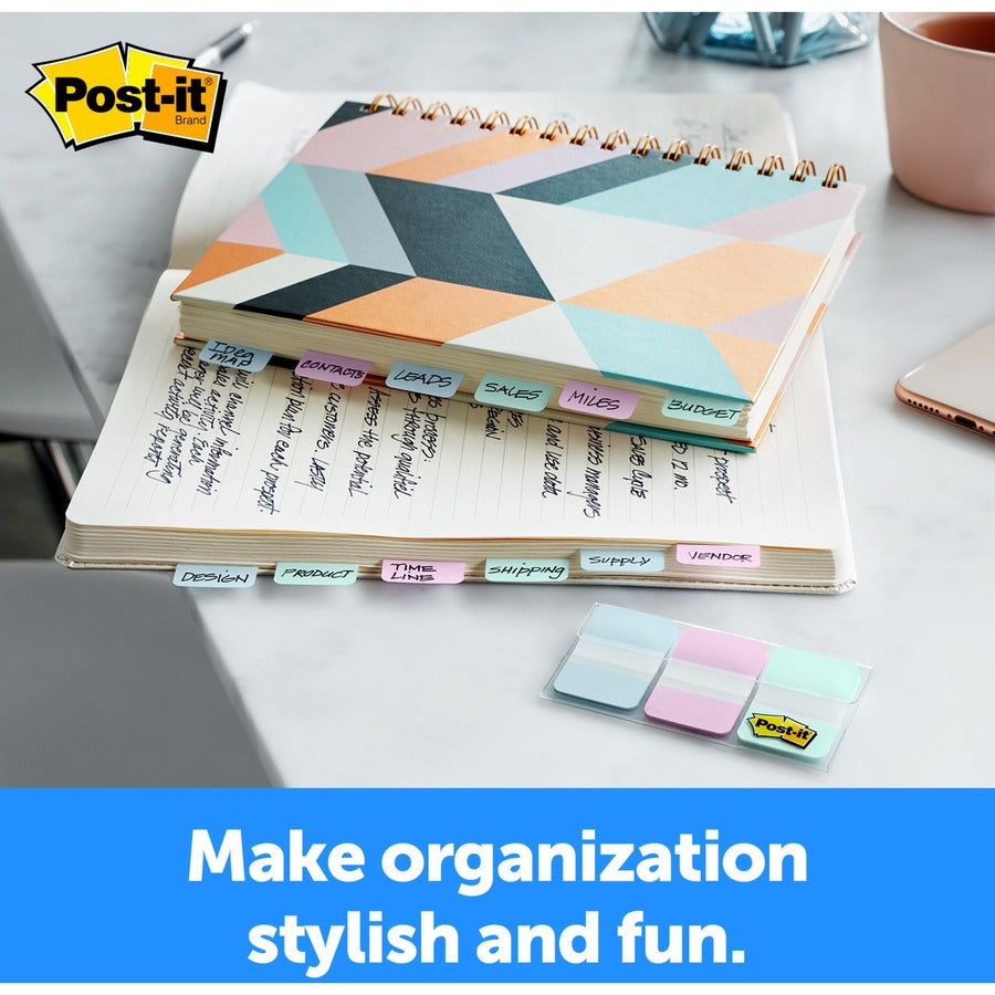 Post-it&reg; Durable Tabs - 12 Tab(s)/Set - 1" Tab Height x 1.50" Tab Width - Blue, Pink, Green Tab(s) - Removable - 36 / Pack