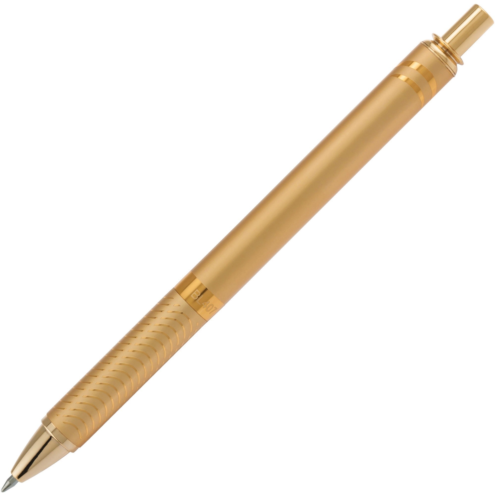 0.7 mm Medium Pen Point - Refillable - Retractable - Black Ink - Liquid Gel Ink - Gold Aluminum Alloy Barrel - Metal Tip - 1 Each