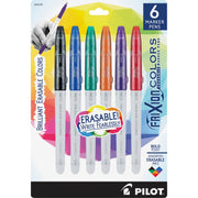 Pilot Marker Pens - 2.5 mm Bold Pen Point - Erasable - Black, Blue, Red, Green, Orange, Purple Ink - White Barrel - 6 / Pack