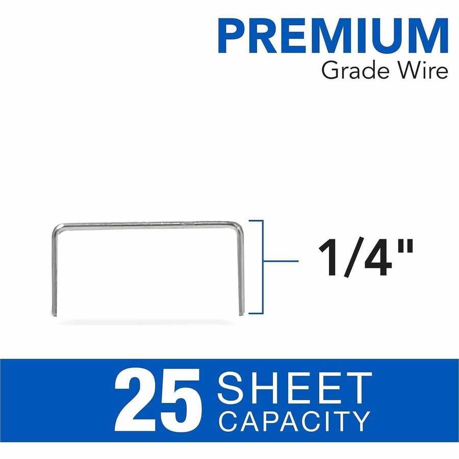 Standard - 1/4" Leg - 1/2" Crown - Holds 25 Sheet(s) - for Paper - Chisel Point, Jam-free - Silver - 1500 Per Cartridge - 1 Each
