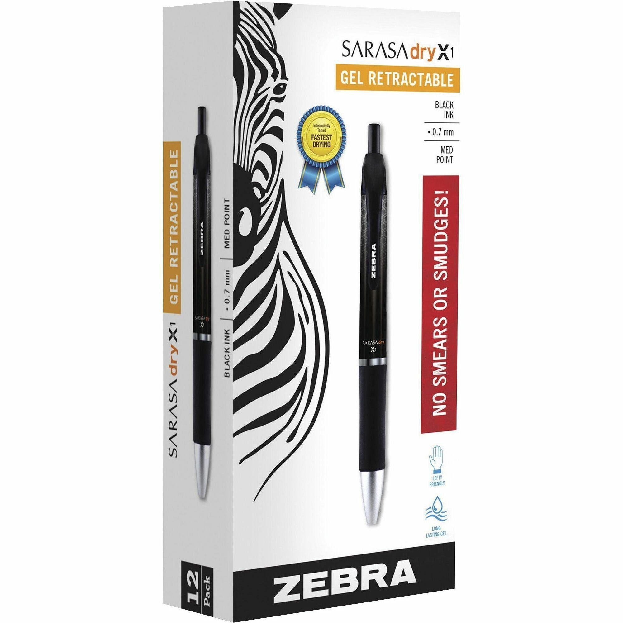 Zebra SARASA dry X1 Retractable Gel Pen - Retractable - Black Ink - Dry, Gel-based - 1 Dozen