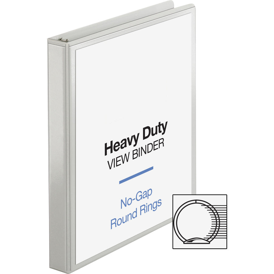 Business Source Heavy-duty View Binder, 1" Capacity, Letter Size (8.5" x 11"), 225 Sheet Capacity, 2 Internal Pockets, White, Polypropylene-Covered Chipboard, 1 Each
