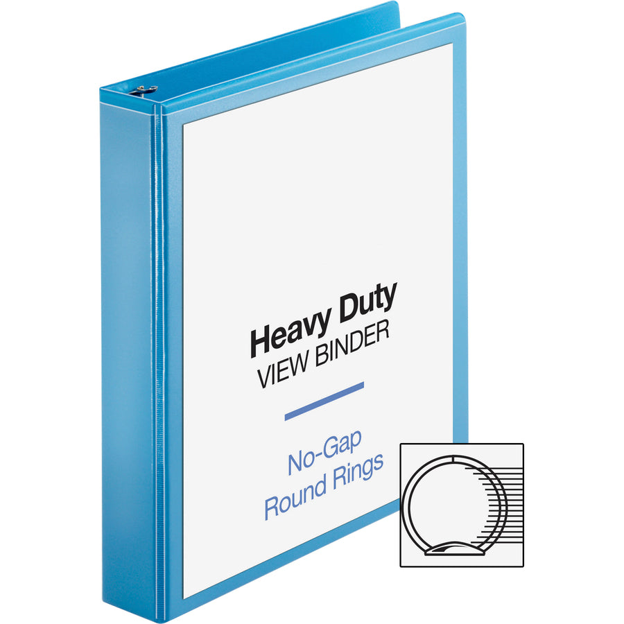 Business Source Heavy-duty View Binder, 1 1/2" Capacity, Letter Size, 350 Sheet Capacity, Round Ring, 2 Internal Pockets, Polypropylene-covered Chipboard, Light Blue, 1 Each