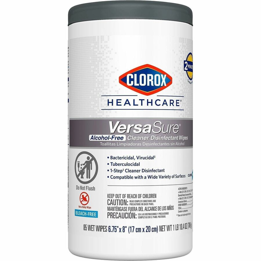 Clorox Healthcare VersaSure Cleaner Disinfectant Wipes - 8" Length x 6.75" Width - Disinfectant, Durable, Alcohol-free, Chemical-free, Fragrance-free, Fume-free, Bleach-free, Strong - White - 85/Tub - 1 Each