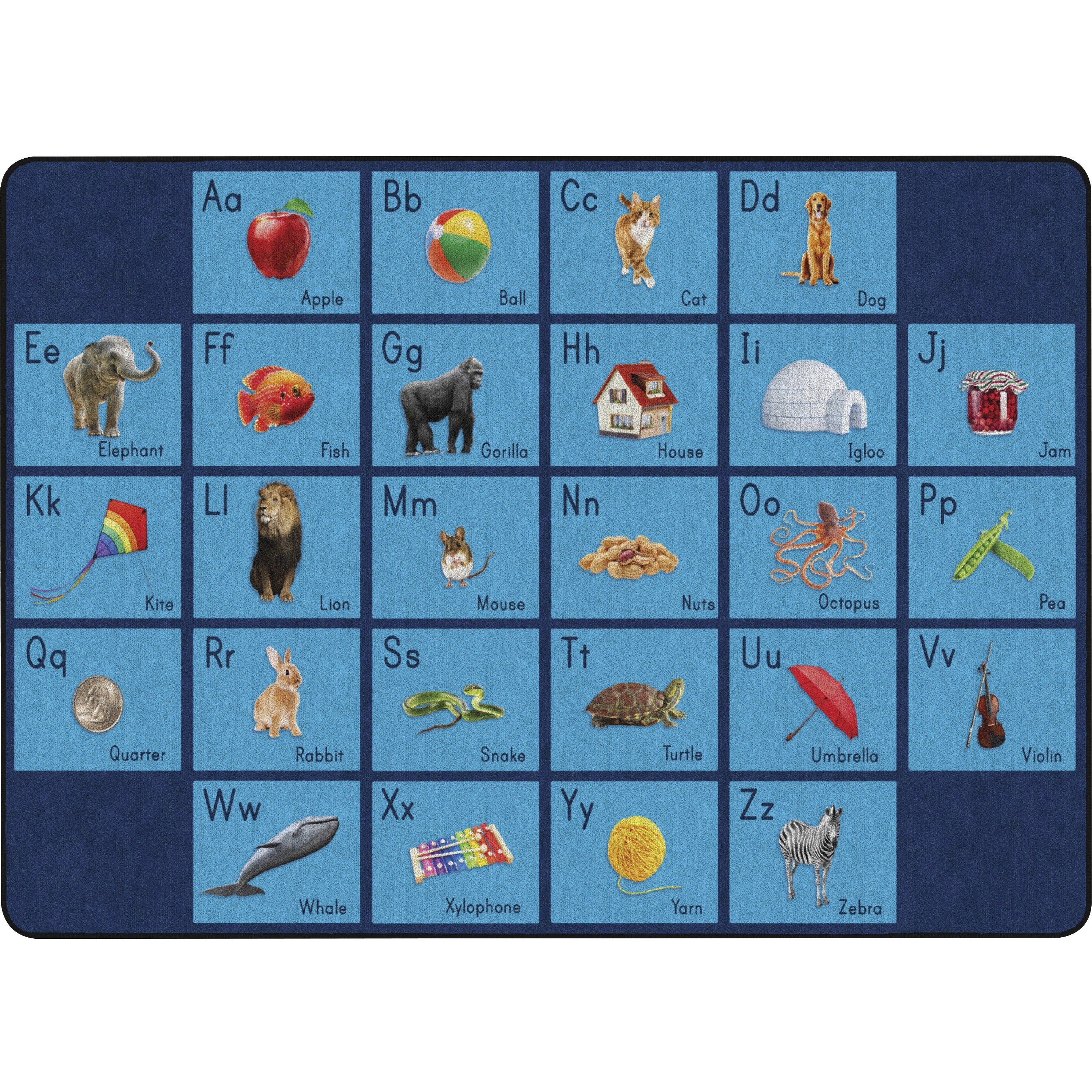 Flagship Carpets See My Alphabet Classroom Rug - Floor Rug - 100" Length x 72" Width x 0.50" Thickness - Rectangle - Blue - Yarn