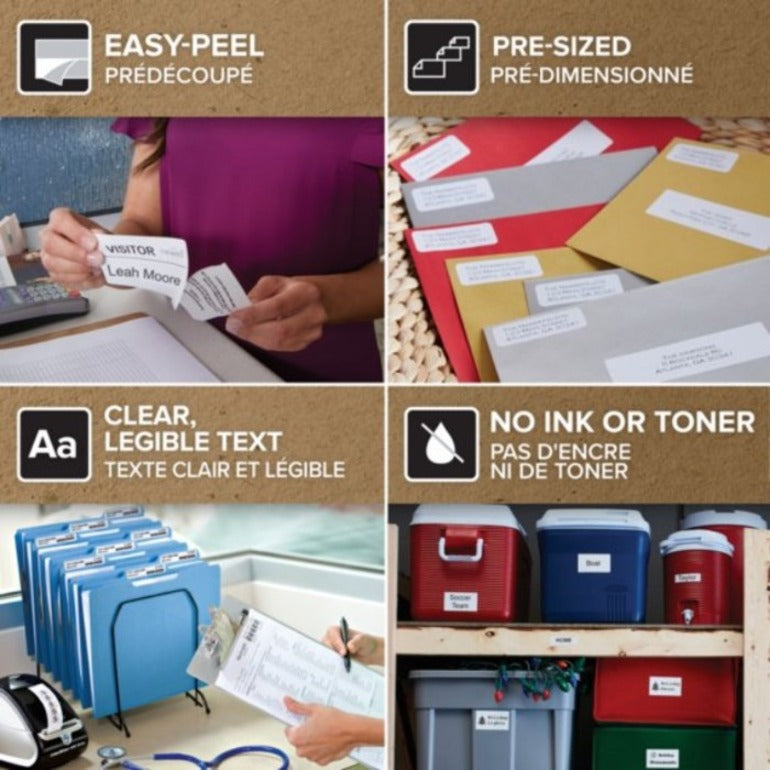 Dymo LabelWriter Labels - 1" Height x 2 1/8" Width - Roll - Rectangle - White - 500 / Roll - 6 / Pack