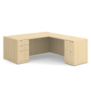 OfficeSource Laminate Double Full Pedestal ''L'' Desk - 71'' x 36'' - Maple