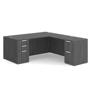 OfficeSource Laminate Double Full Pedestal ''L'' Desk - 71'' x 36'' - Coastal Gray