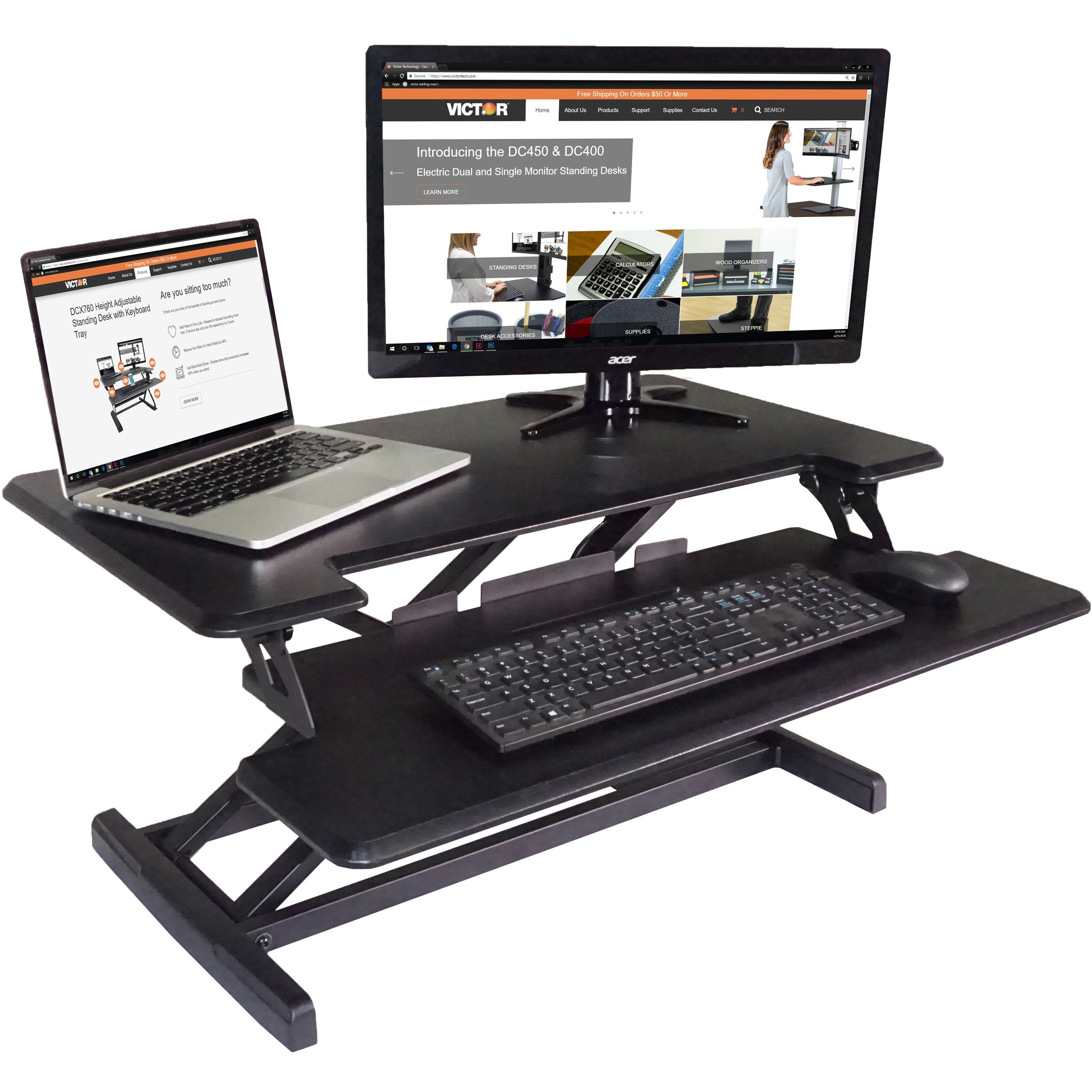 19" Height x 32.50" Width x 18" Depth - Desktop - Wood, Laminate, Steel - Gray, Black - Ergonomic