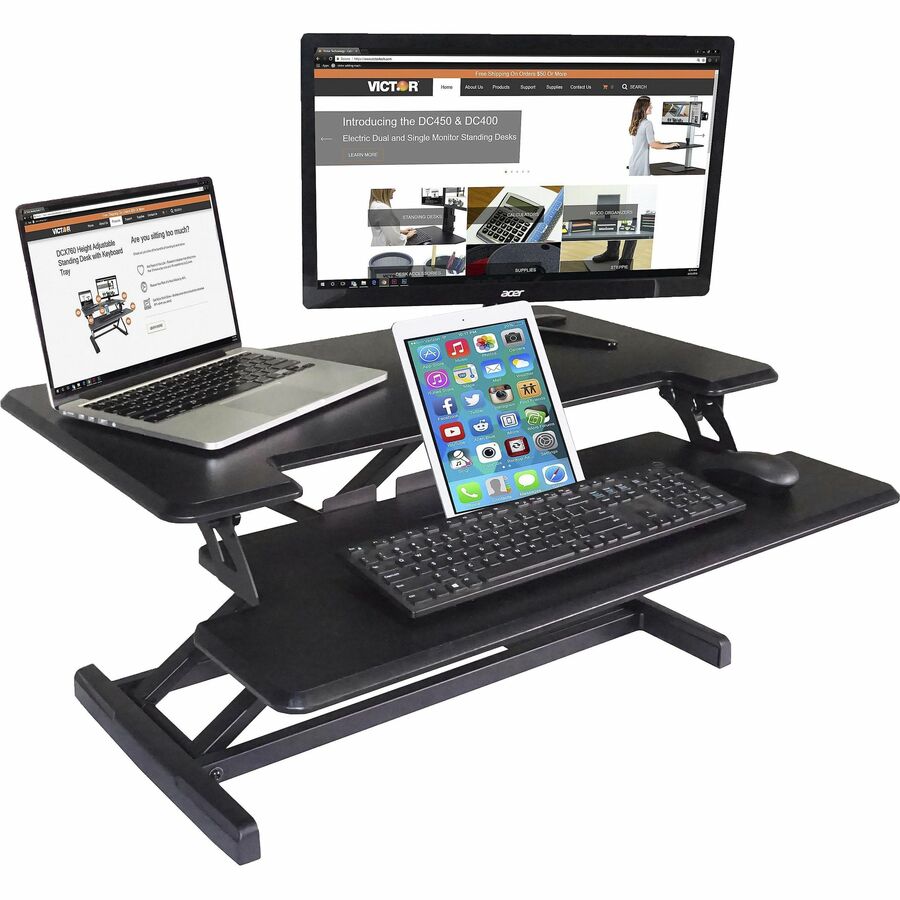 19" Height x 32.50" Width x 18" Depth - Desktop - Wood, Laminate, Steel - Gray, Black - Ergonomic
