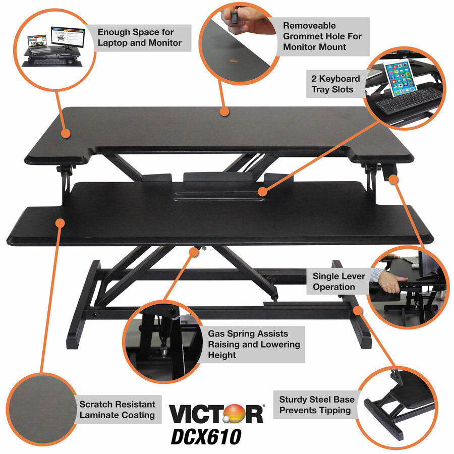 19" Height x 32.50" Width x 18" Depth - Desktop - Wood, Laminate, Steel - Gray, Black - Ergonomic