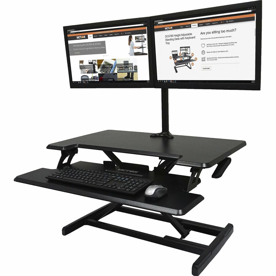 19" Height x 32.50" Width x 18" Depth - Desktop - Wood, Laminate, Steel - Gray, Black - Ergonomic