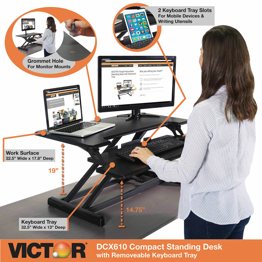 19" Height x 32.50" Width x 18" Depth - Desktop - Wood, Laminate, Steel - Gray, Black - Ergonomic