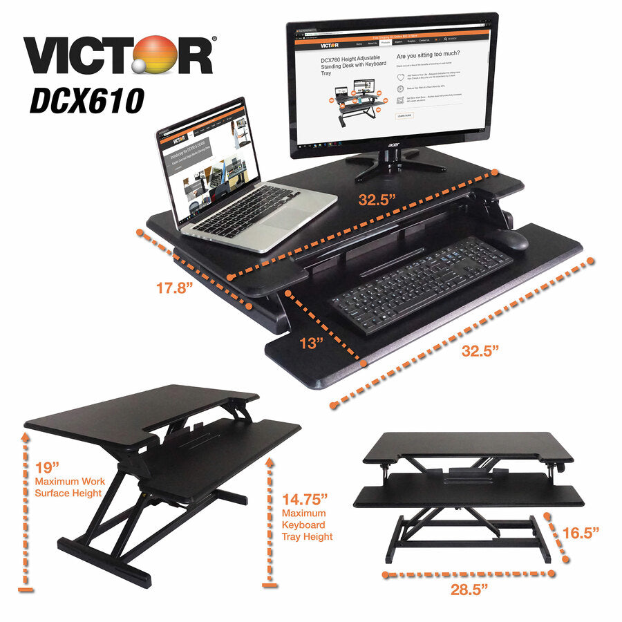 19" Height x 32.50" Width x 18" Depth - Desktop - Wood, Laminate, Steel - Gray, Black - Ergonomic