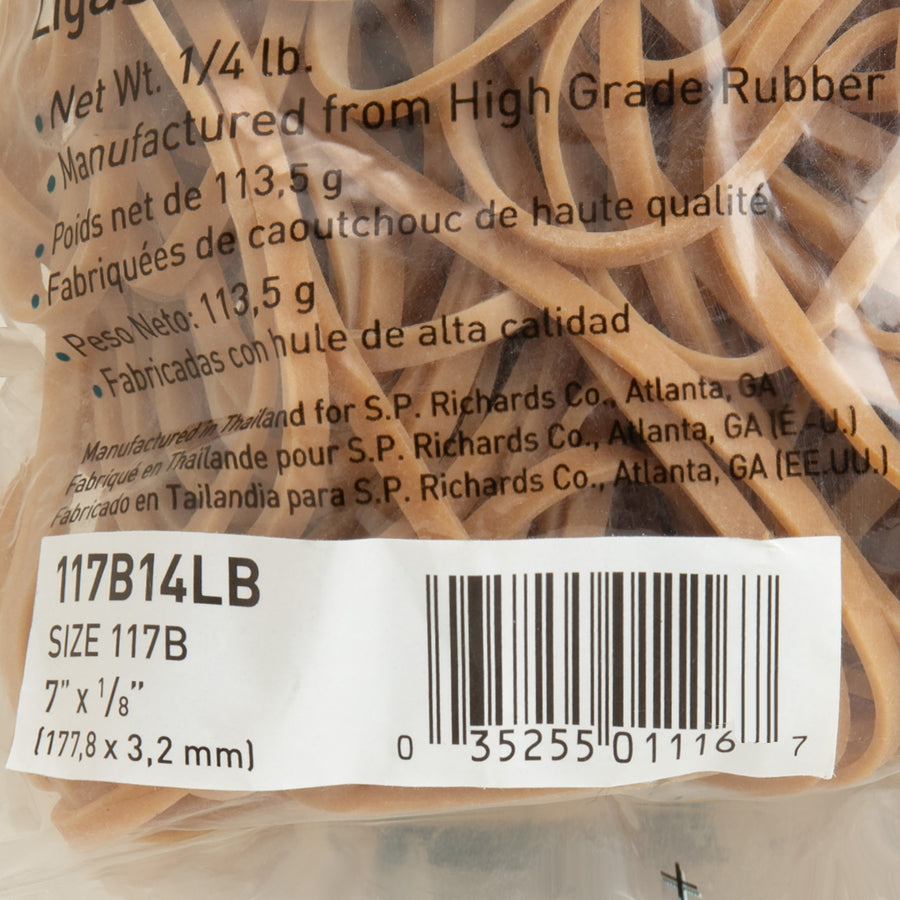 Business Source Rubber Bands - Size: #117B - 7" Length x 125 mil Thickness - Stretchable - Natural - 1 Bag