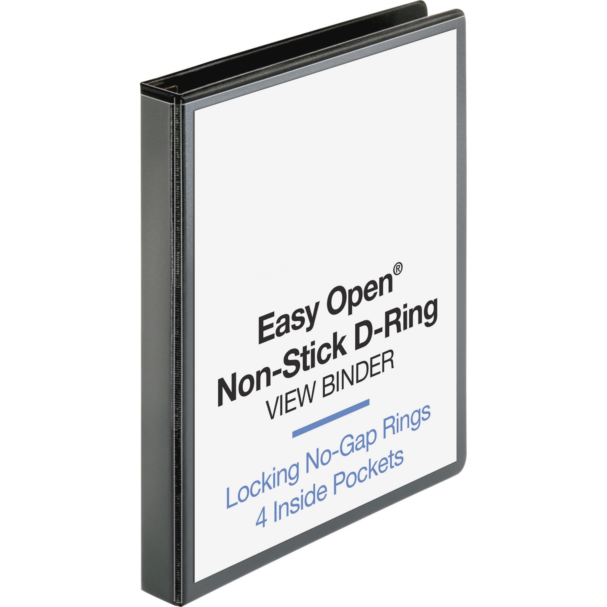 Business Source Locking D-Ring View Binder, 1" Capacity, Letter Size, 200 Sheet Capacity, 4 Inside Pockets, Black, 1 Each