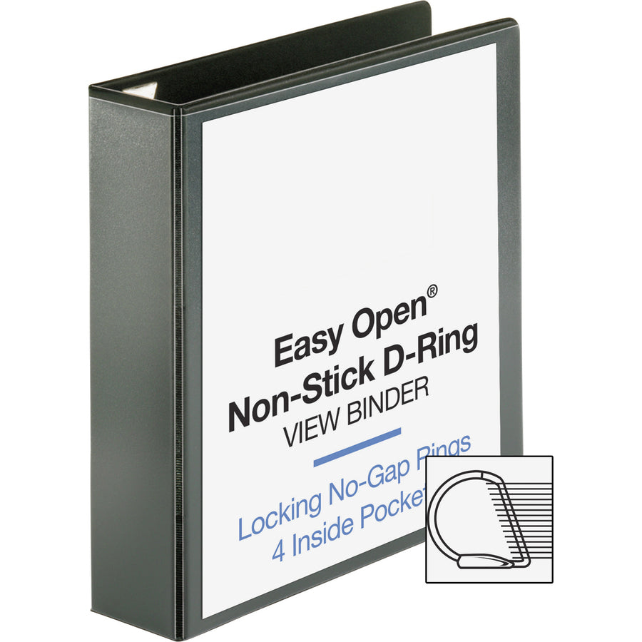 Business Source Locking D-Ring View Binder, 2" Capacity, Letter Size, 500 Sheet Capacity, 4 Pockets, Black, Polypropylene/Chipboard, Recycled, 1 Each