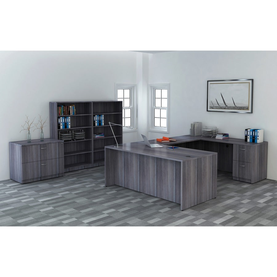 Lorell Essentials Series Rectangular Desk Shell - 29.5" Height x 66" Width x 30" Depth, x 1" Thickness Top - Laminate, Weathered Charcoal Table Top - Grommet - 1 Each